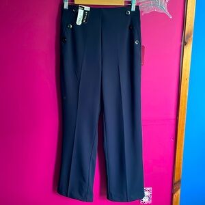 Navy High-Rise Pleated Wide Leg Trousers